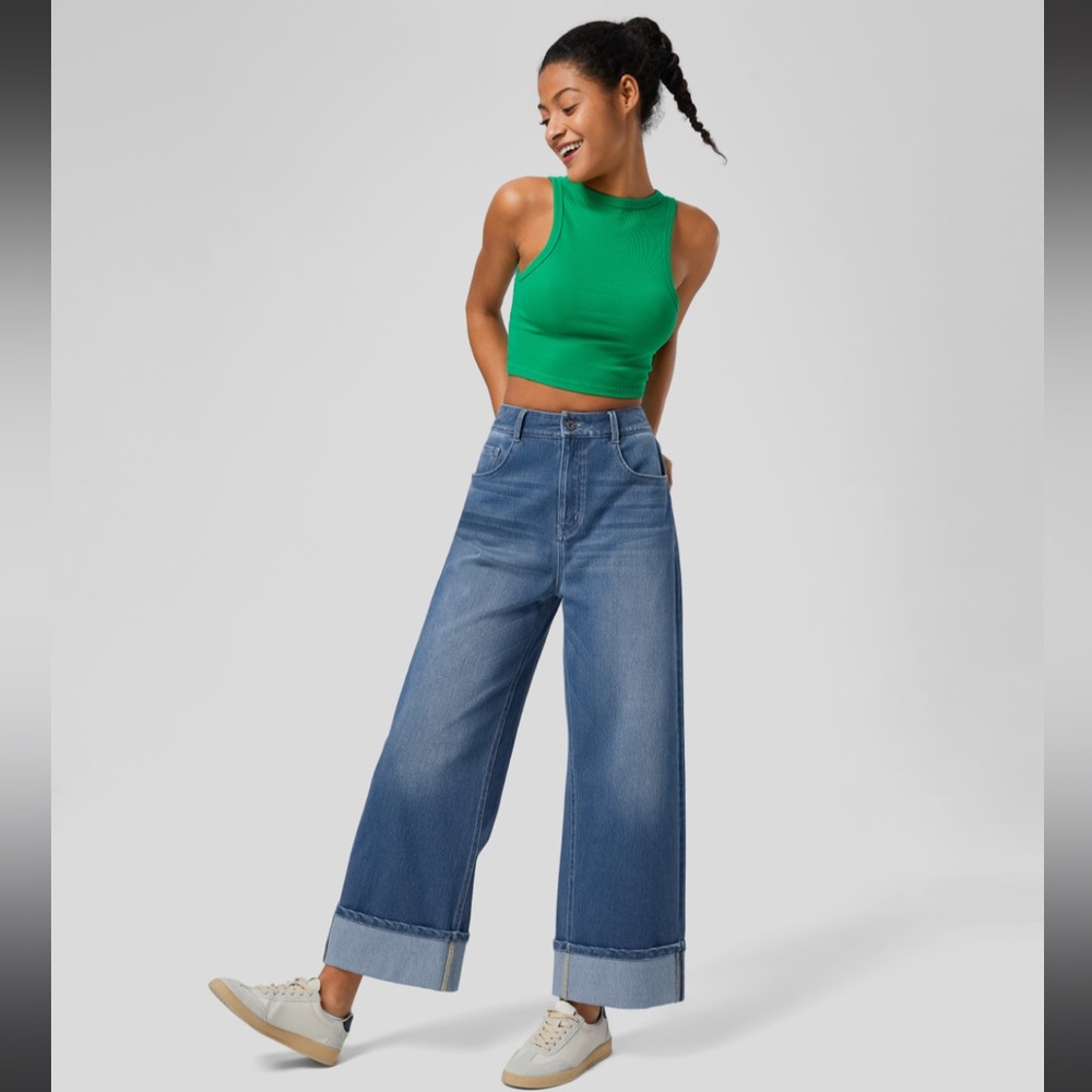 Halara Flex High Waisted Rolled Hem Wide Leg Washed Stretchy Jean - Large - Picture 2 of 4